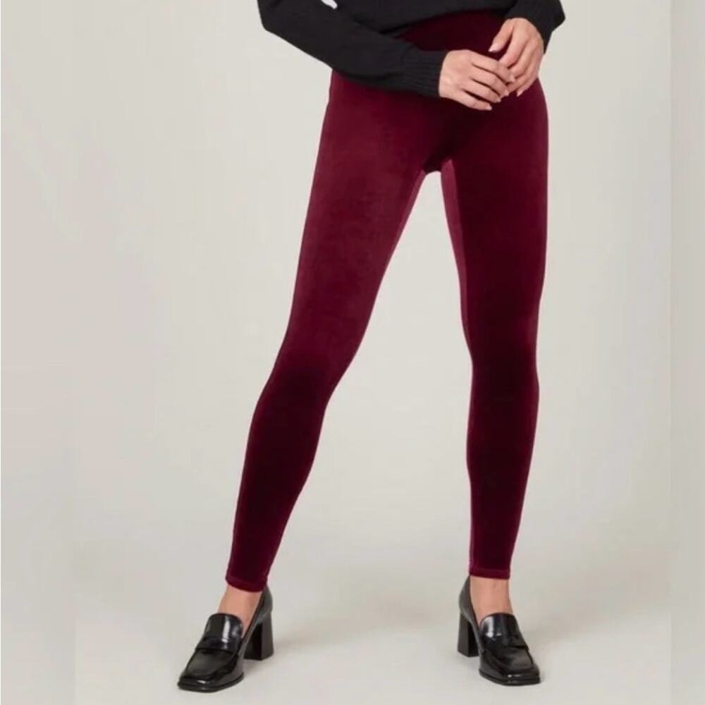 SPANX Burgundy Velvet High Rise Leggings Size M NWOT